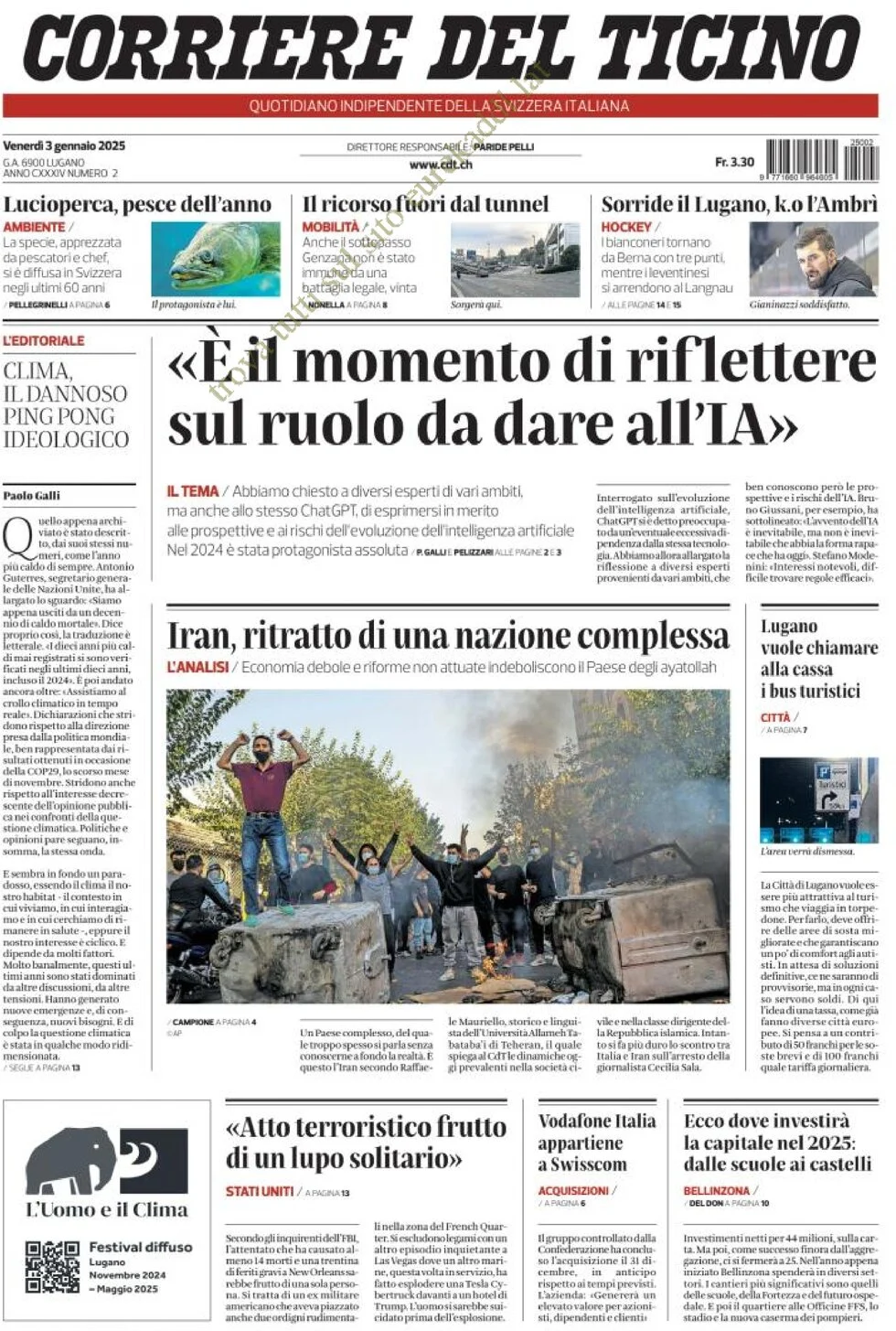 anteprima della prima pagina di corriere-del-ticino del 03/01/2025
