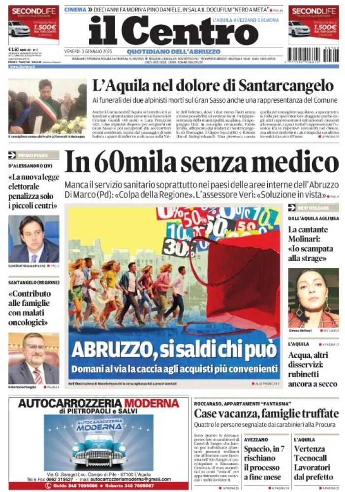 anteprima della prima pagina di il-centro-laquila del 03/01/2025