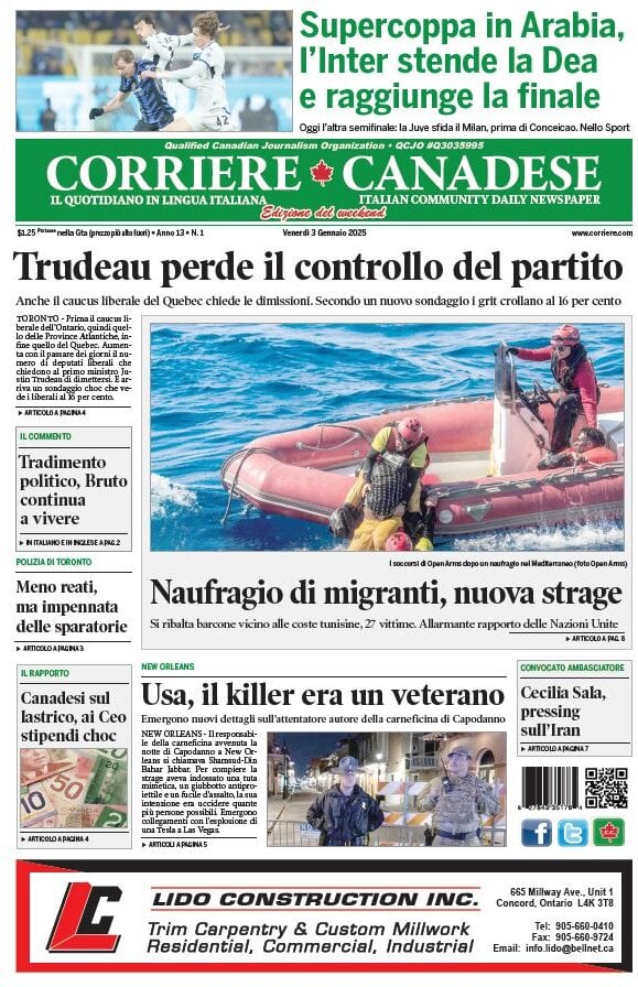 anteprima della prima pagina di corriere-canadese del 03/01/2025