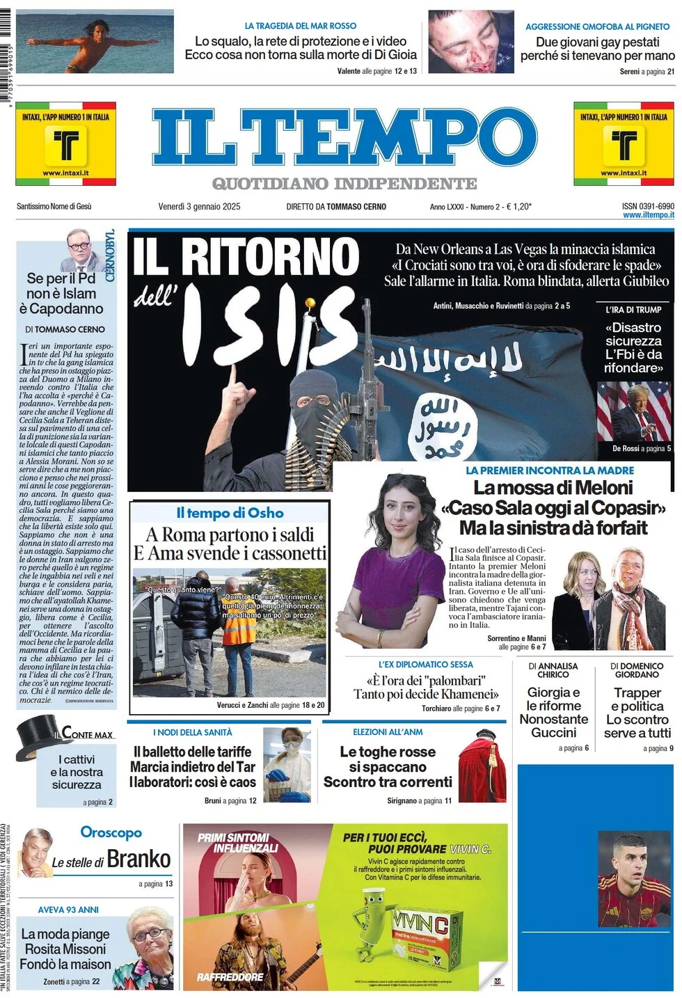 anteprima della prima pagina di il-tempo del 03/01/2025