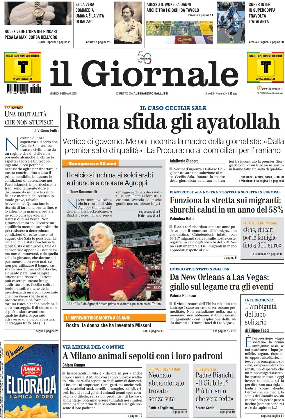 anteprima della prima pagina di il-giornale del 03/01/2025