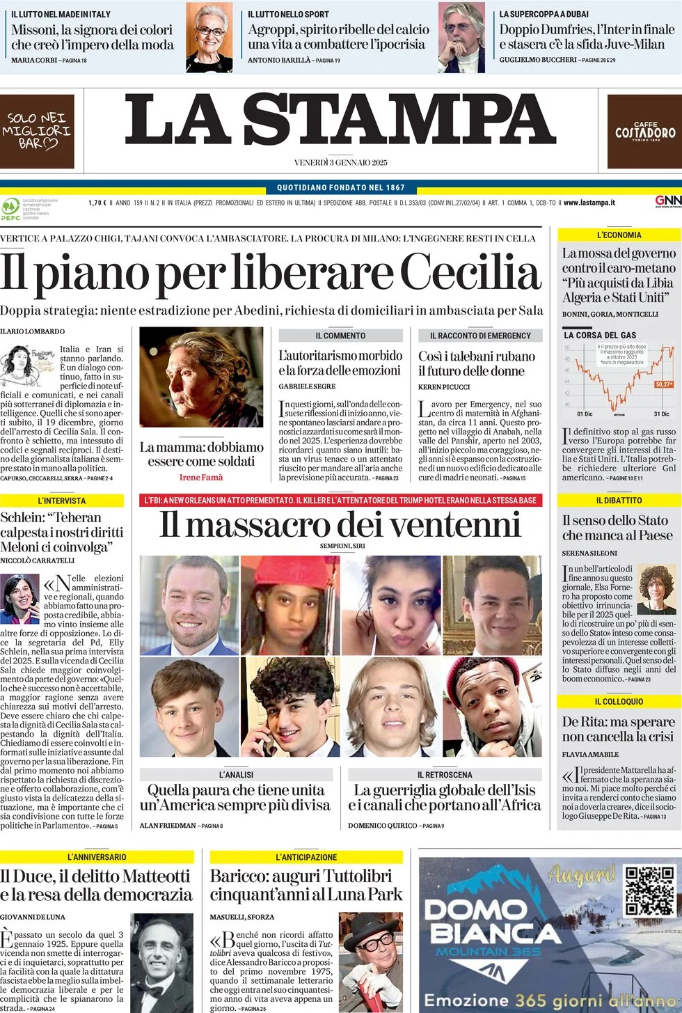 anteprima della prima pagina di la-stampa del 03/01/2025