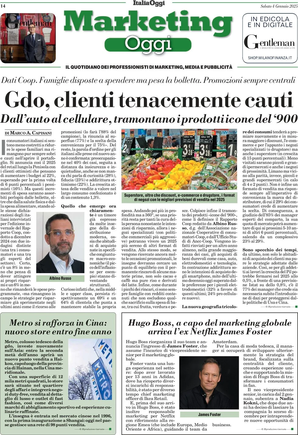 anteprima della prima pagina di marketing-oggi del 04/01/2025