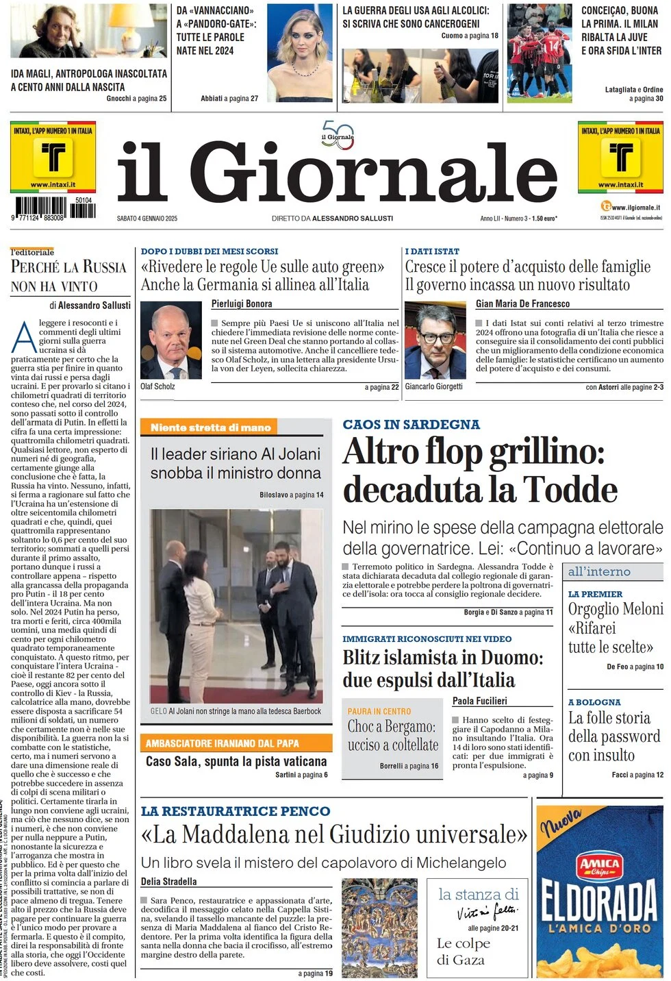 anteprima della prima pagina di il-giornale del 04/01/2025