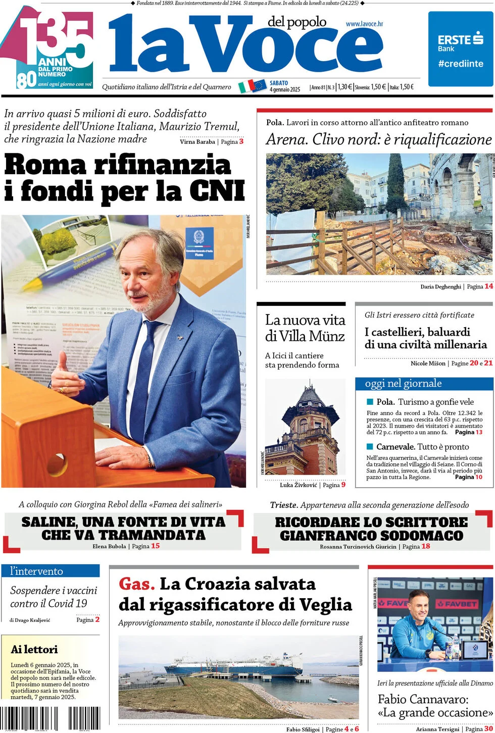 anteprima della prima pagina di la-voce-del-popolo del 04/01/2025