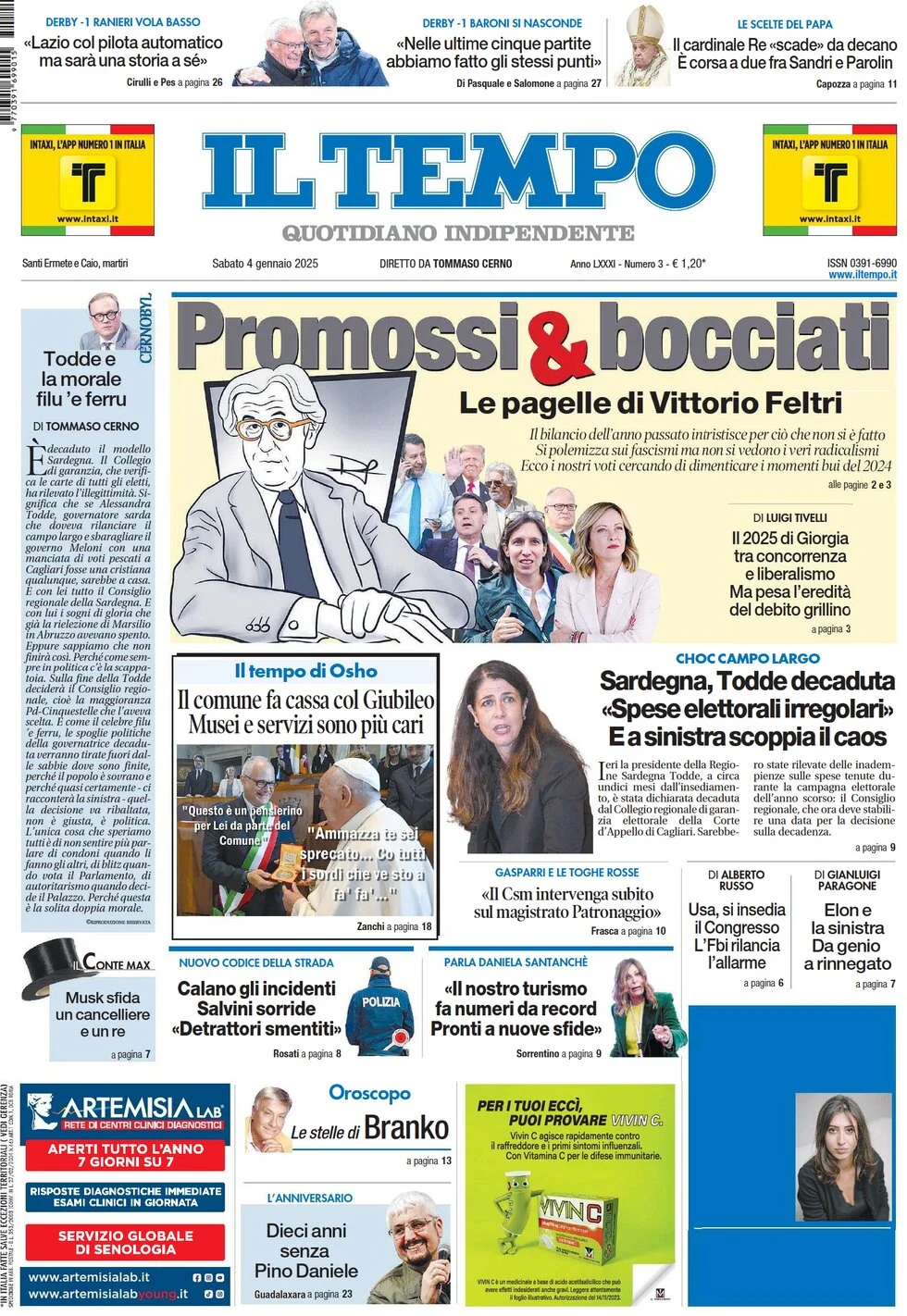 anteprima della prima pagina di il-tempo del 04/01/2025