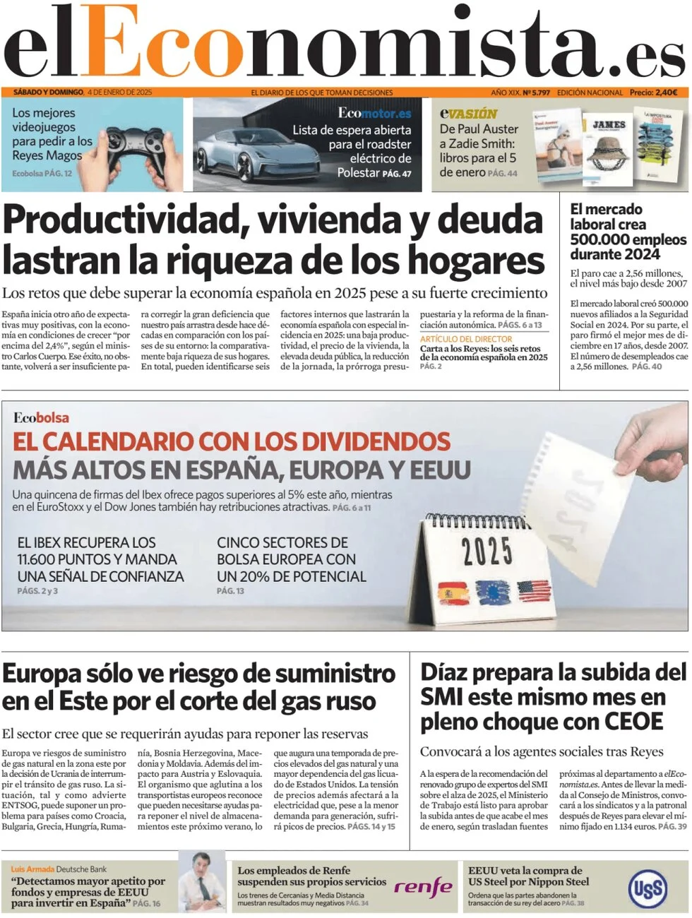 anteprima della prima pagina di el-economista del 04/01/2025