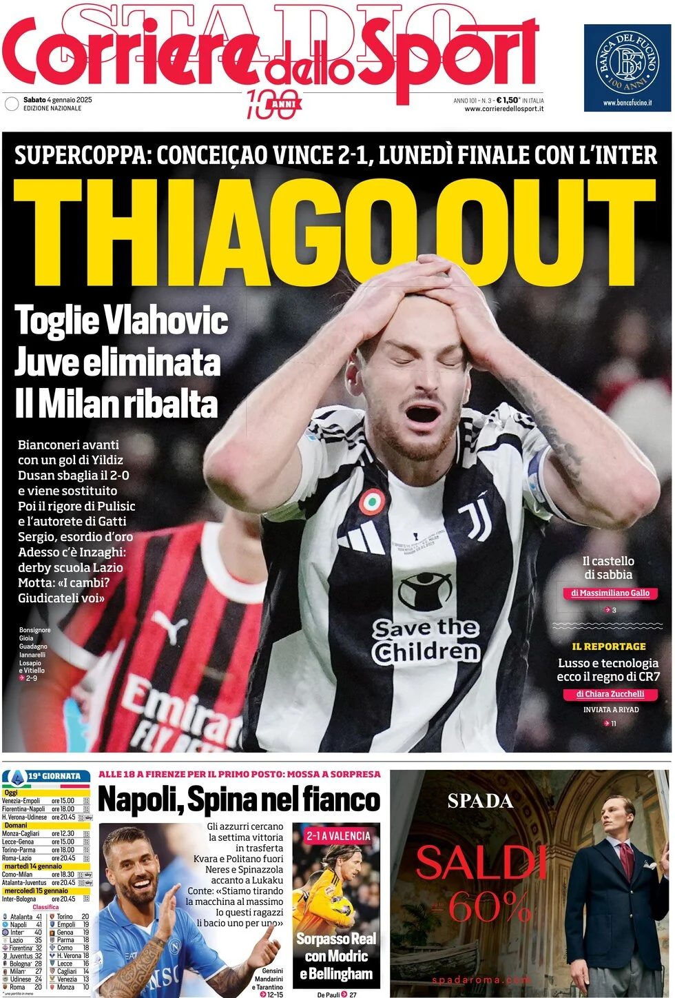 anteprima della prima pagina di corriere-dello-sport del 04/01/2025