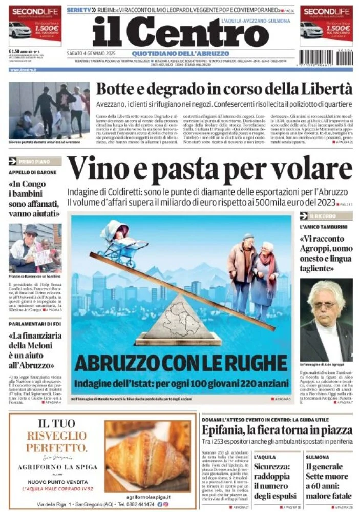 anteprima della prima pagina di il-centro-laquila del 04/01/2025