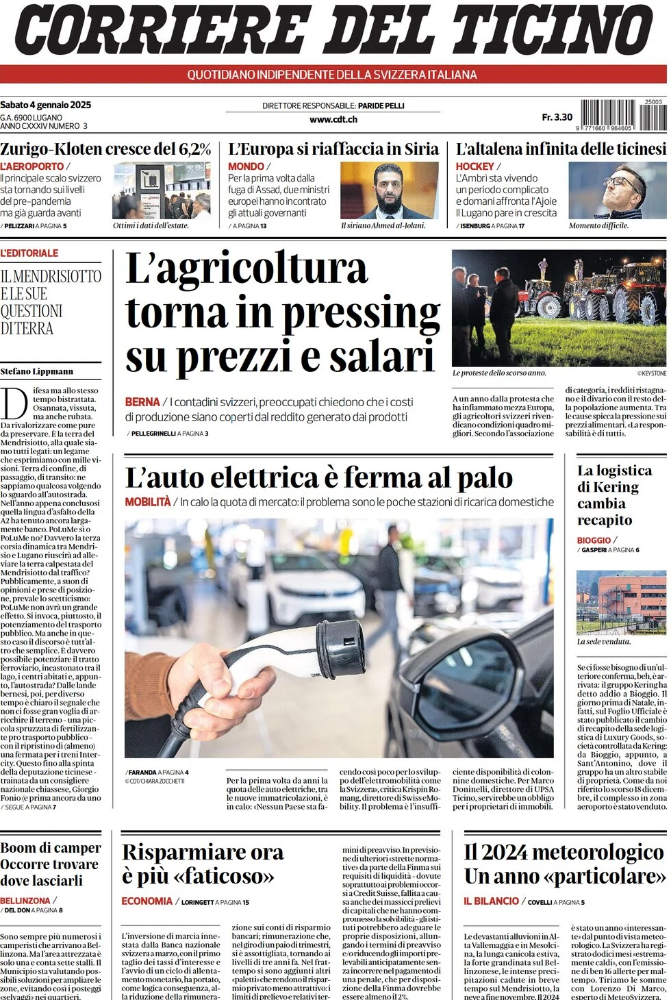 anteprima della prima pagina di corriere-del-ticino del 05/01/2025