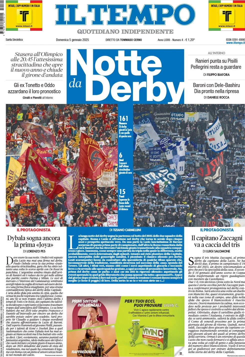 anteprima della prima pagina di il-tempo del 05/01/2025
