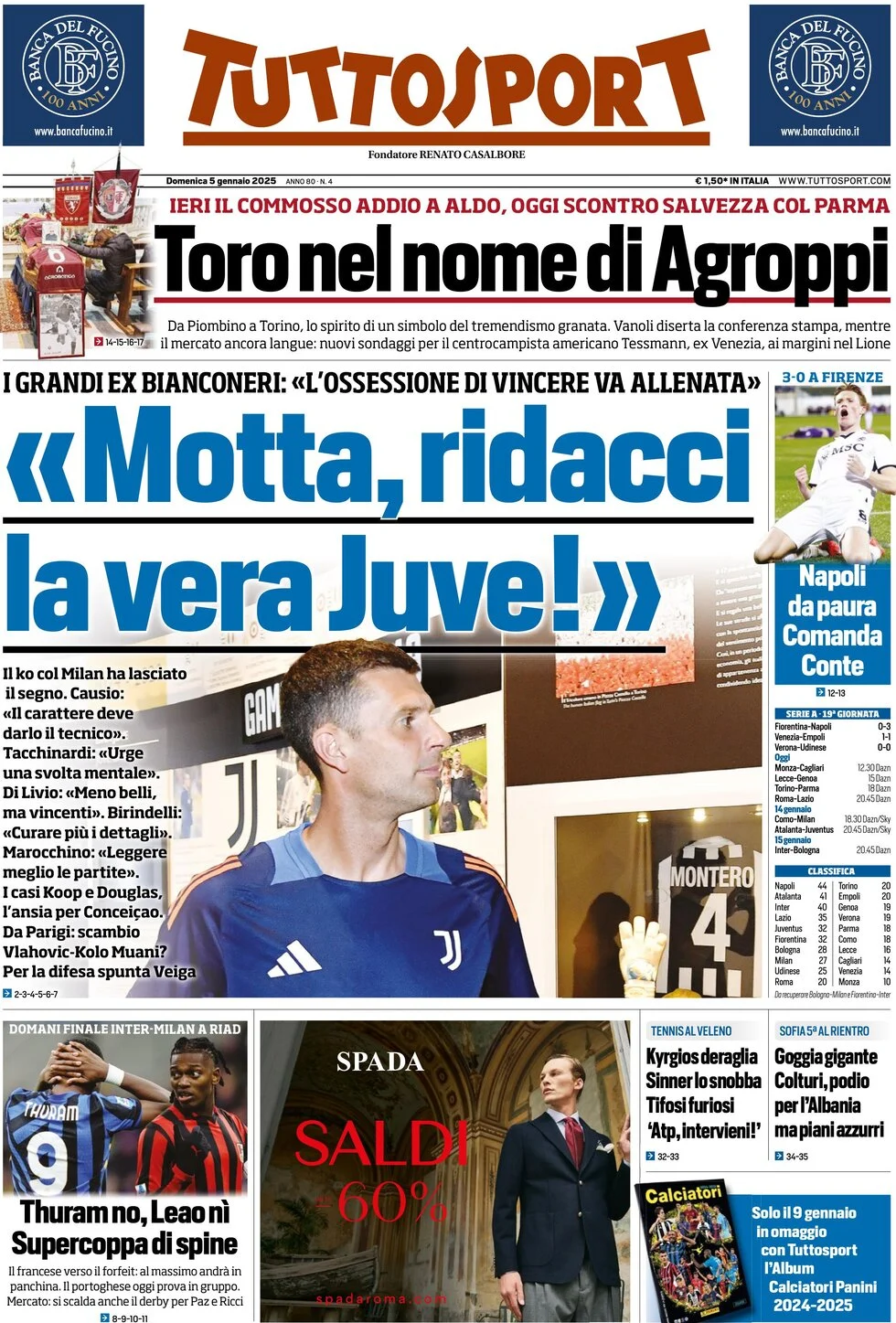 anteprima della prima pagina di tuttosport del 05/01/2025