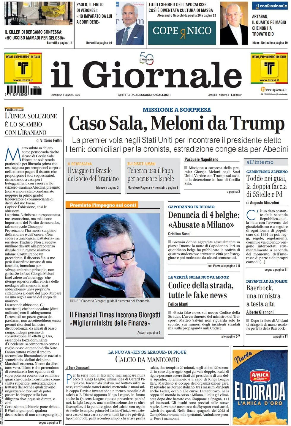 anteprima della prima pagina di il-giornale del 05/01/2025