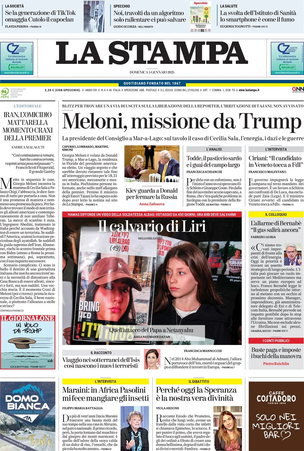 anteprima della prima pagina di la-stampa del 05/01/2025