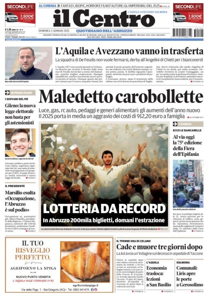 anteprima della prima pagina di il-centro-laquila del 05/01/2025