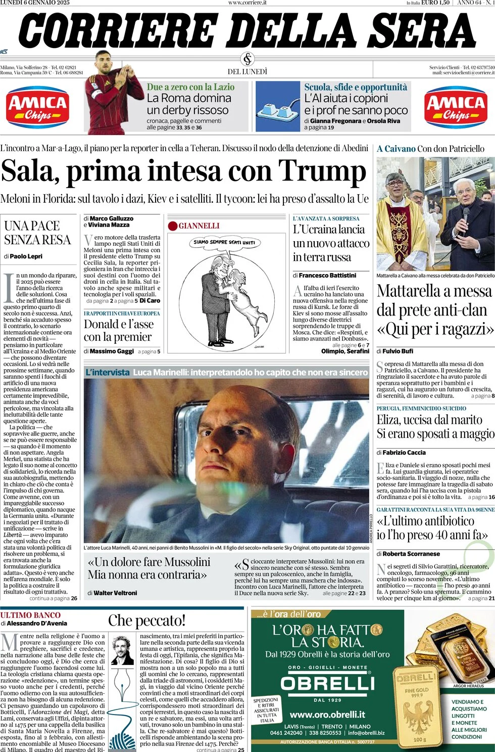 anteprima della prima pagina di corriere-della-sera del 06/01/2025