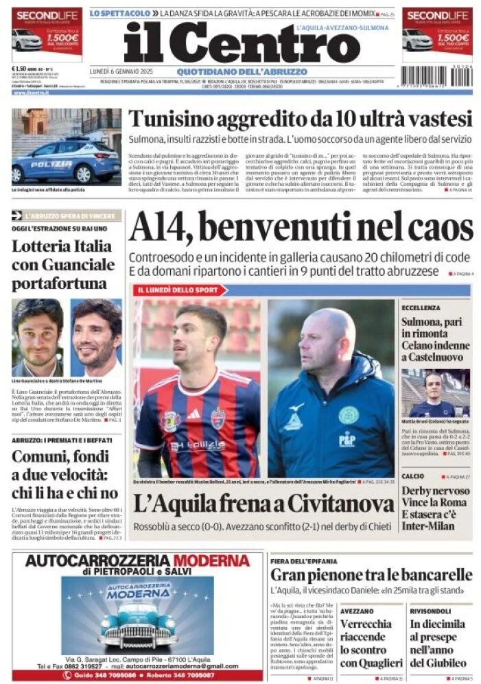 anteprima della prima pagina di il-centro-laquila del 06/01/2025