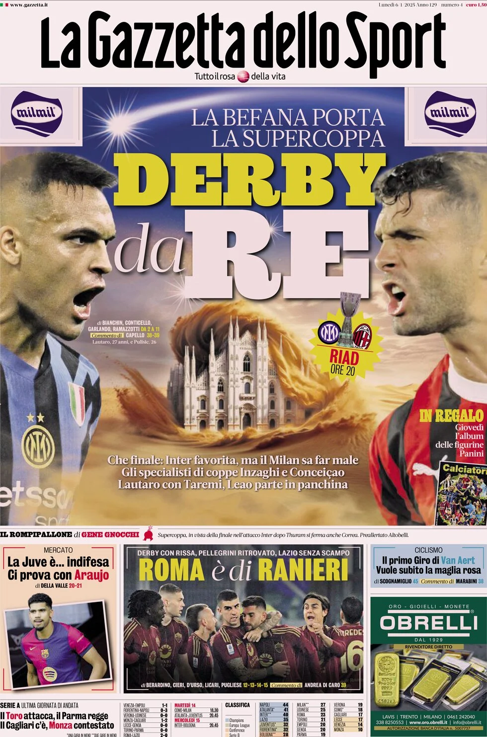anteprima della prima pagina di la-gazzetta-dello-sport del 06/01/2025