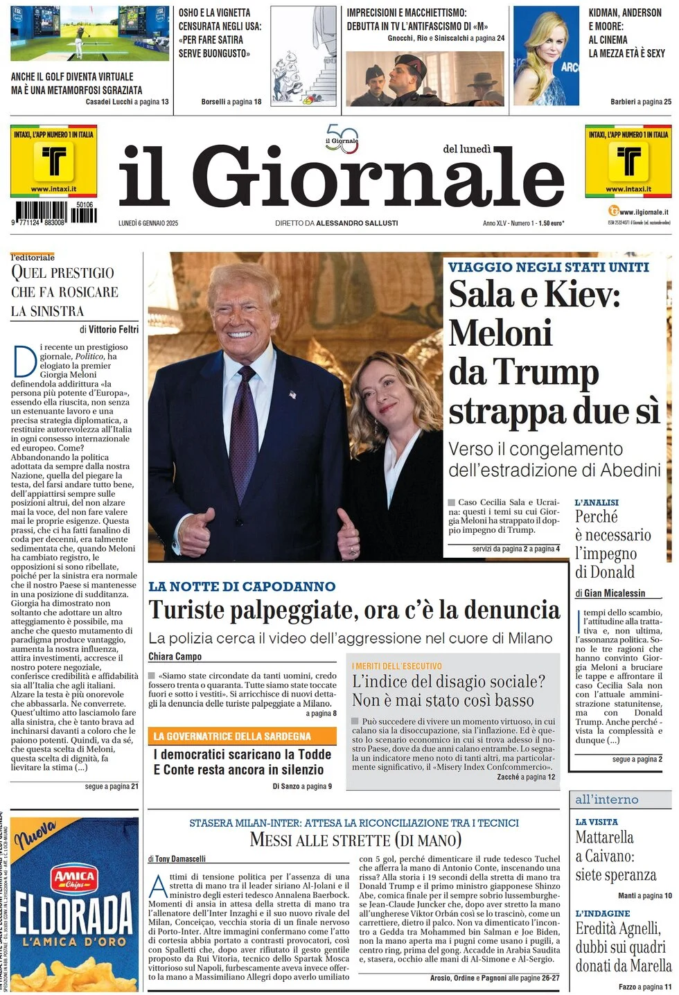 anteprima della prima pagina di il-giornale del 06/01/2025