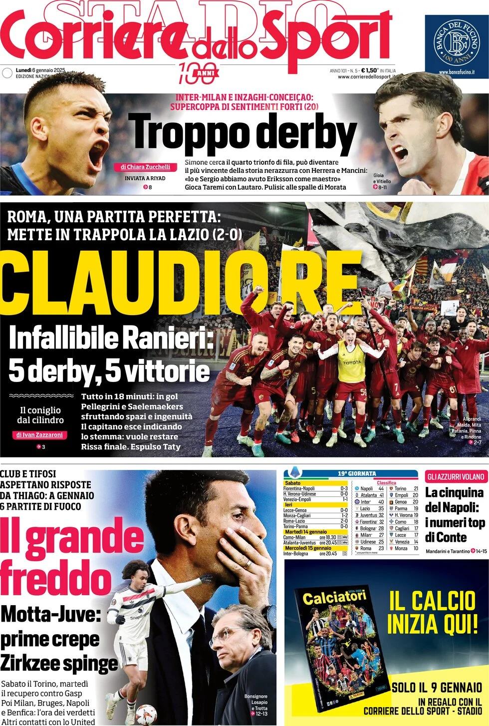 anteprima della prima pagina di corriere-dello-sport del 06/01/2025