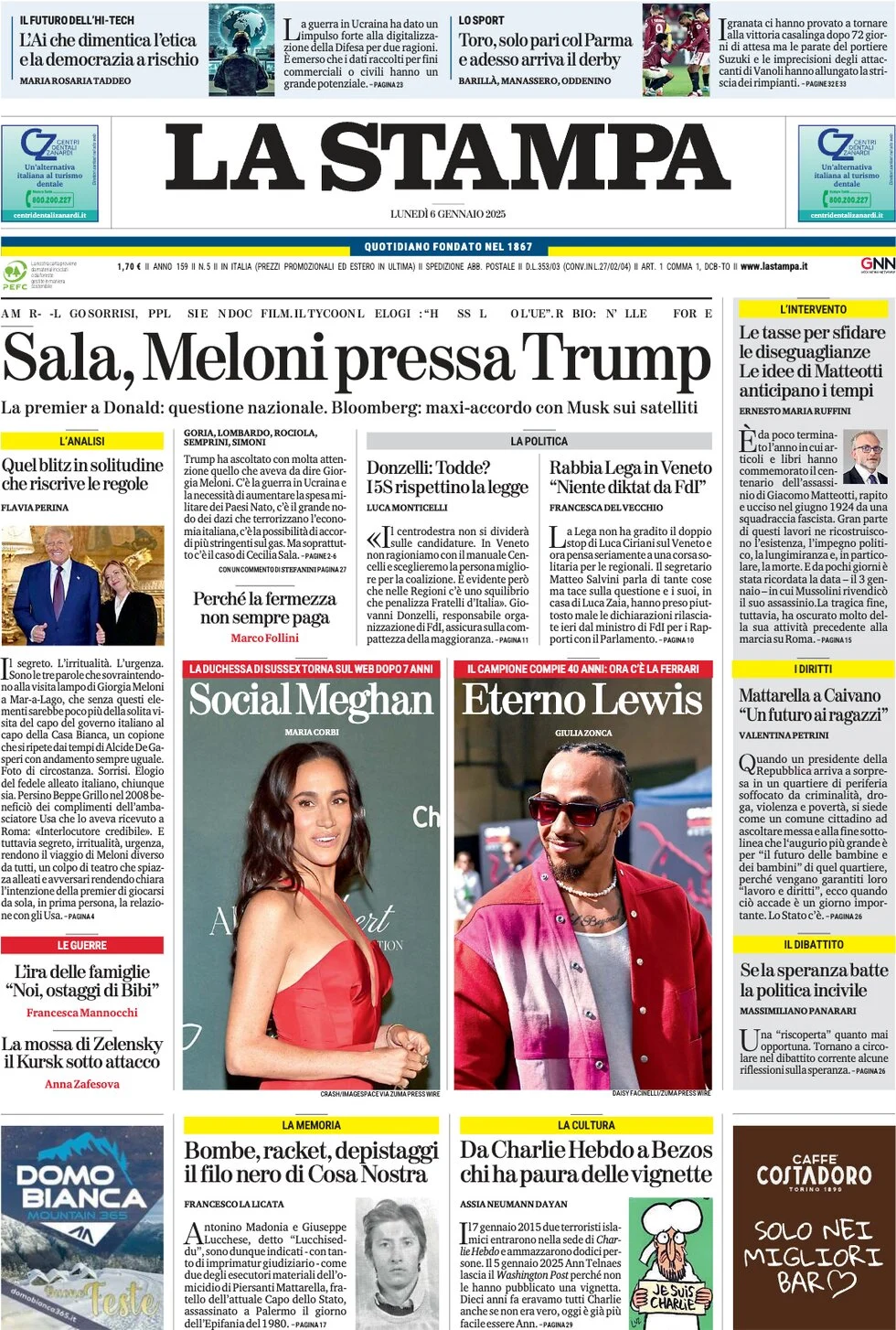 anteprima della prima pagina di la-stampa del 06/01/2025