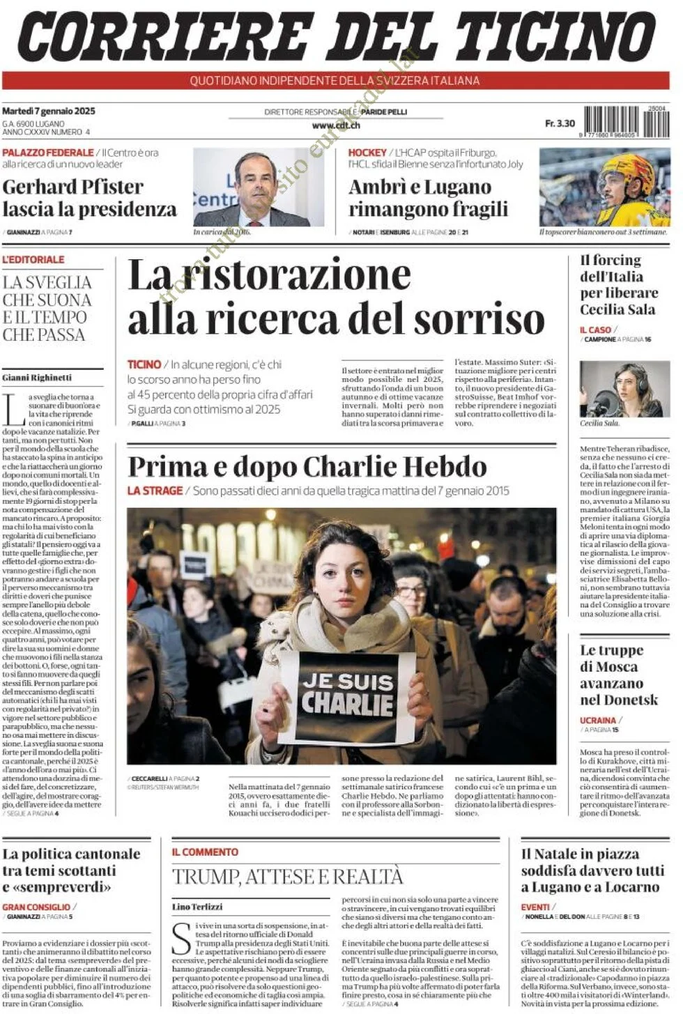 anteprima della prima pagina di corriere-del-ticino del 07/01/2025