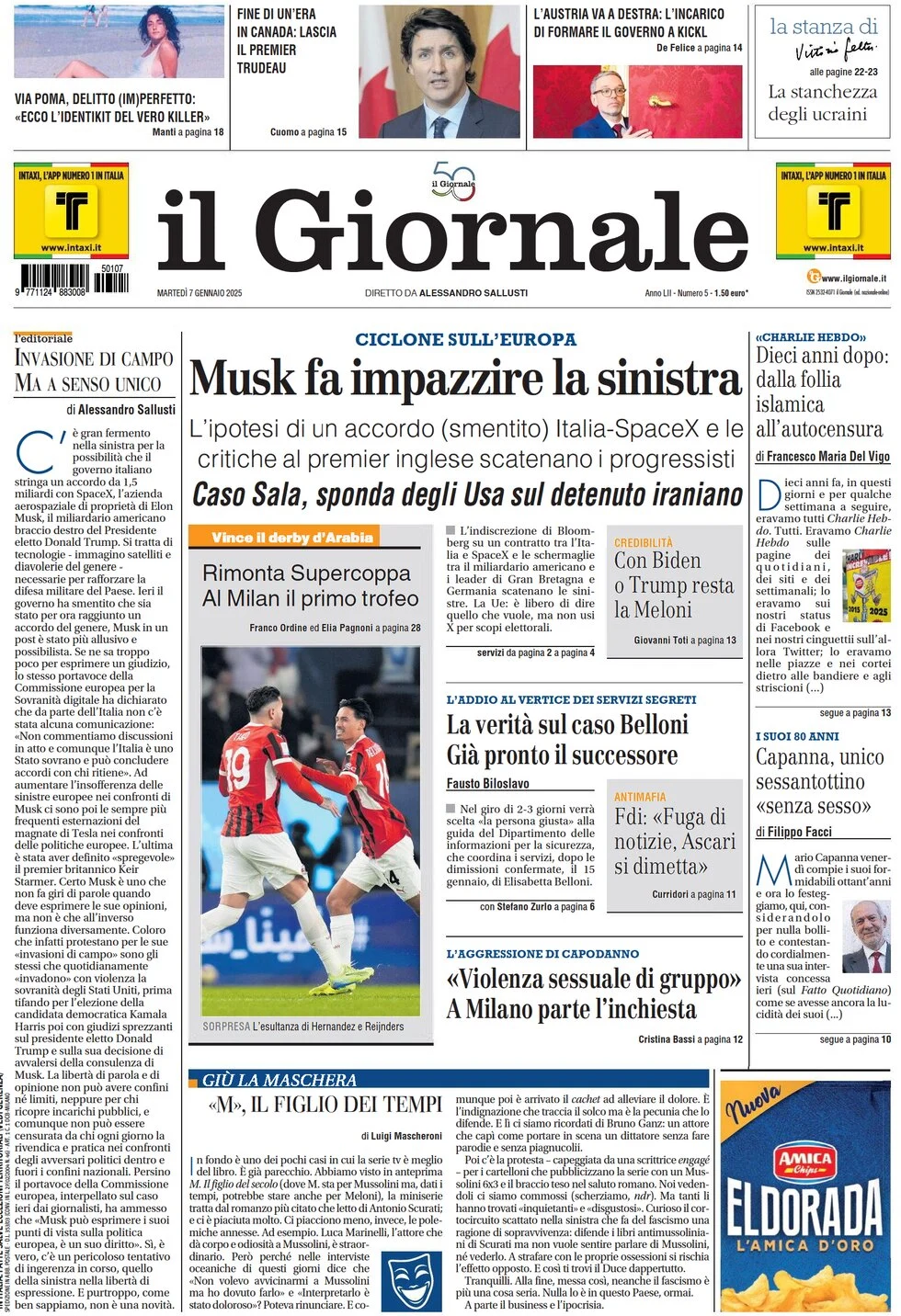 anteprima della prima pagina di il-giornale del 07/01/2025