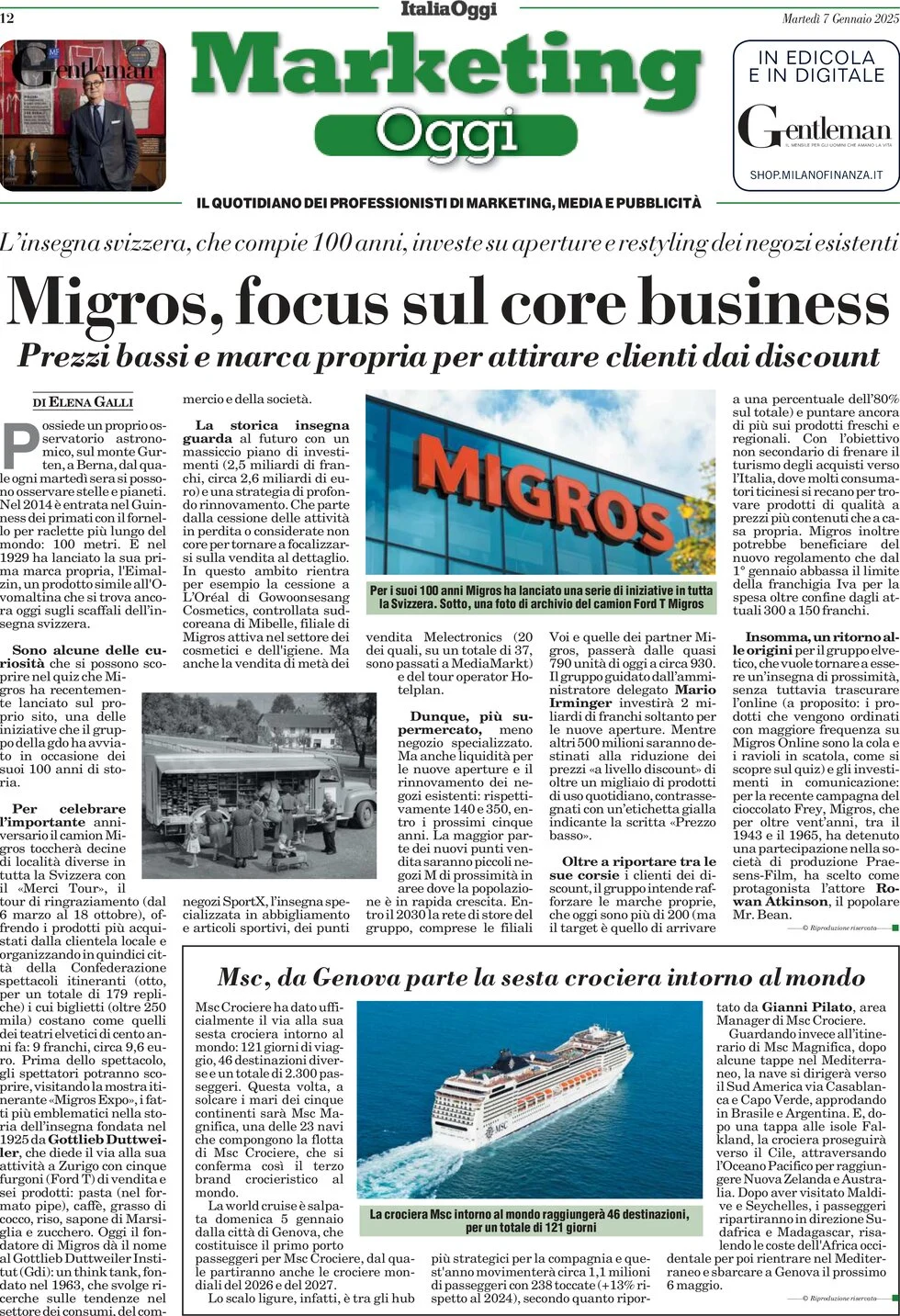 anteprima della prima pagina di marketing-oggi del 07/01/2025