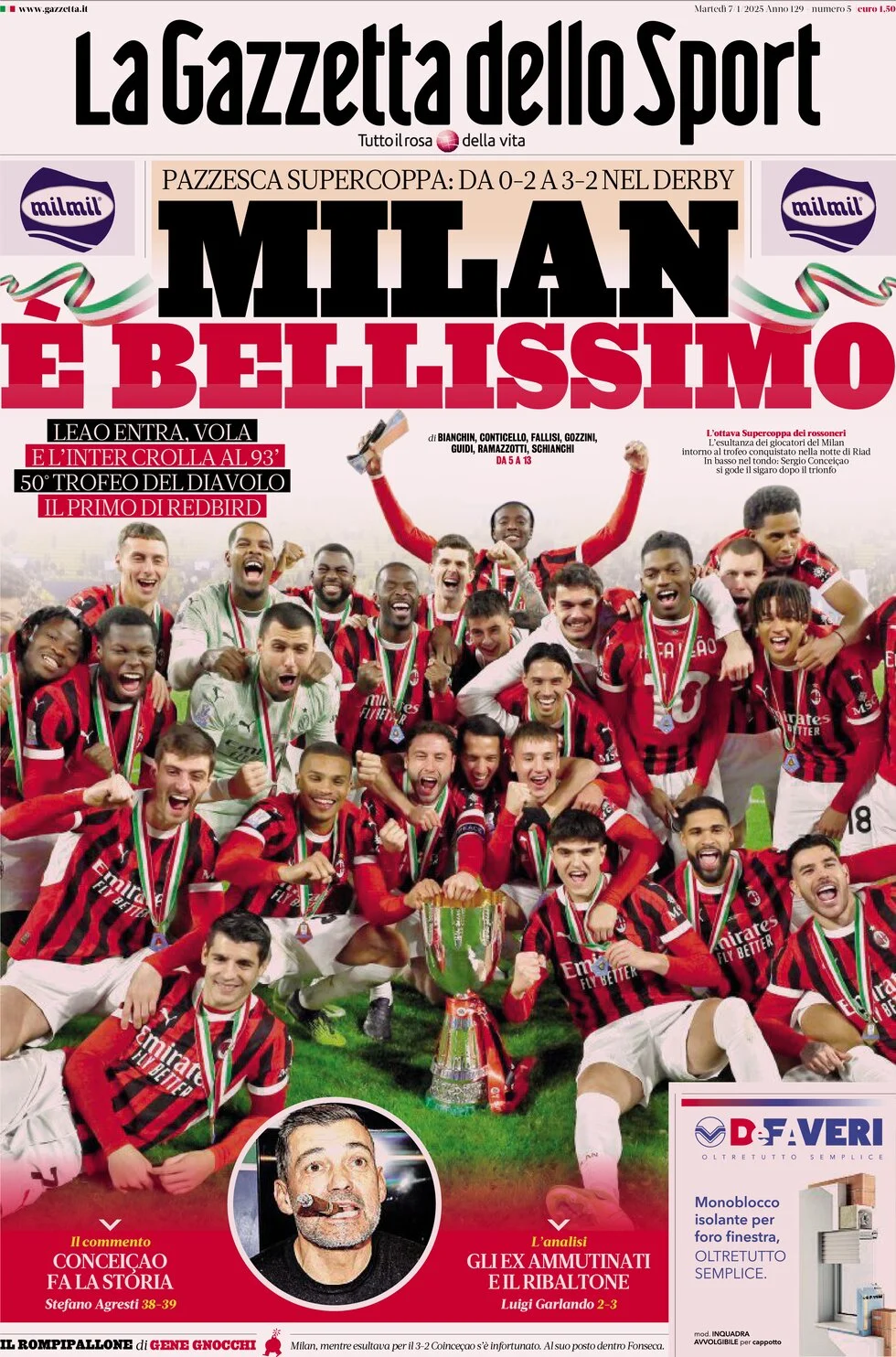 anteprima della prima pagina di la-gazzetta-dello-sport del 07/01/2025
