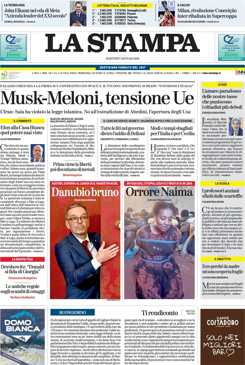 anteprima della prima pagina di la-stampa del 07/01/2025