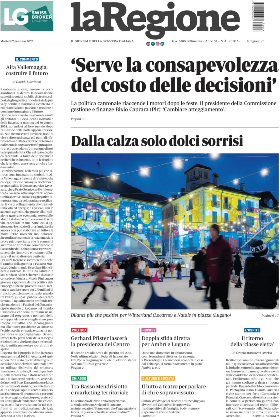 anteprima della prima pagina di la-regione del 07/01/2025