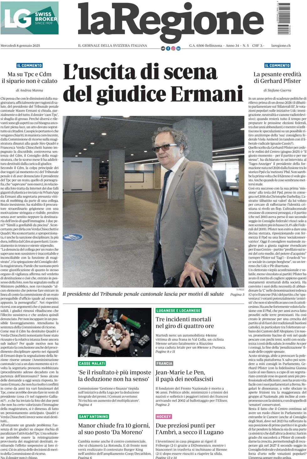anteprima della prima pagina di la-regione del 08/01/2025