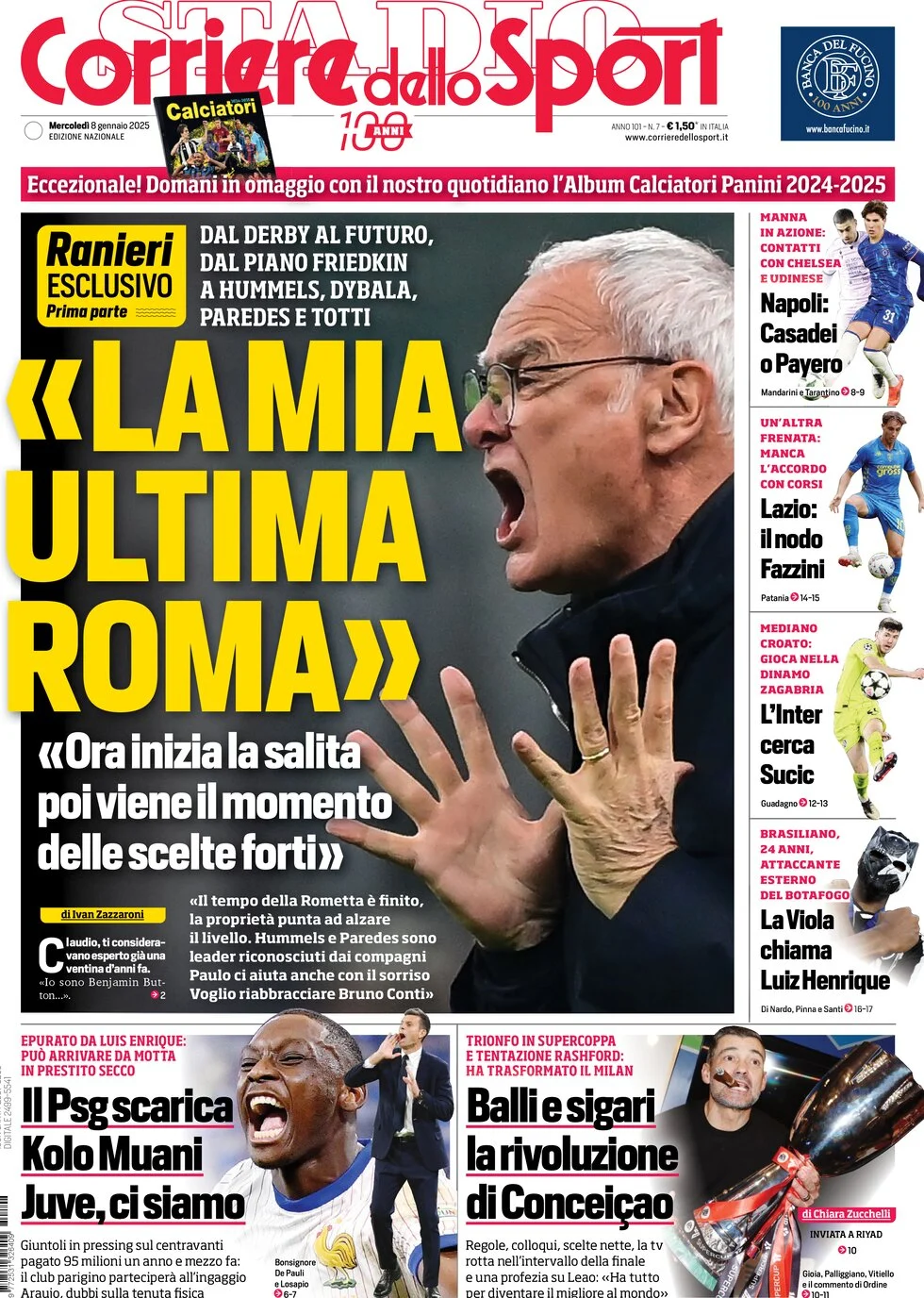 anteprima della prima pagina di corriere-dello-sport del 08/01/2025