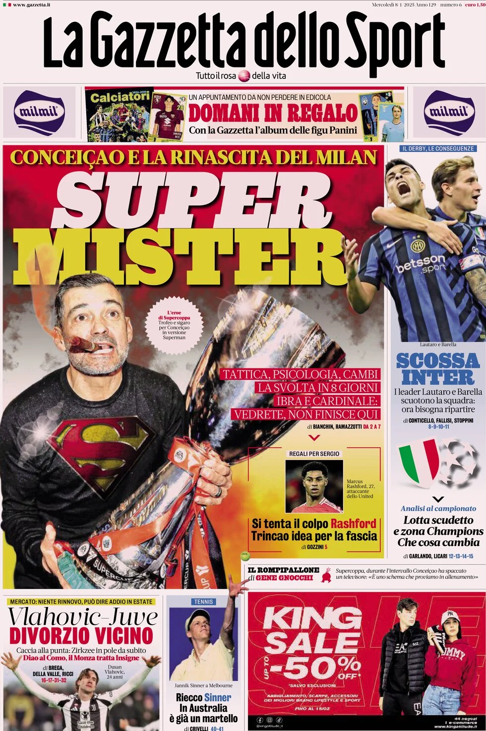 anteprima della prima pagina di la-gazzetta-dello-sport del 08/01/2025