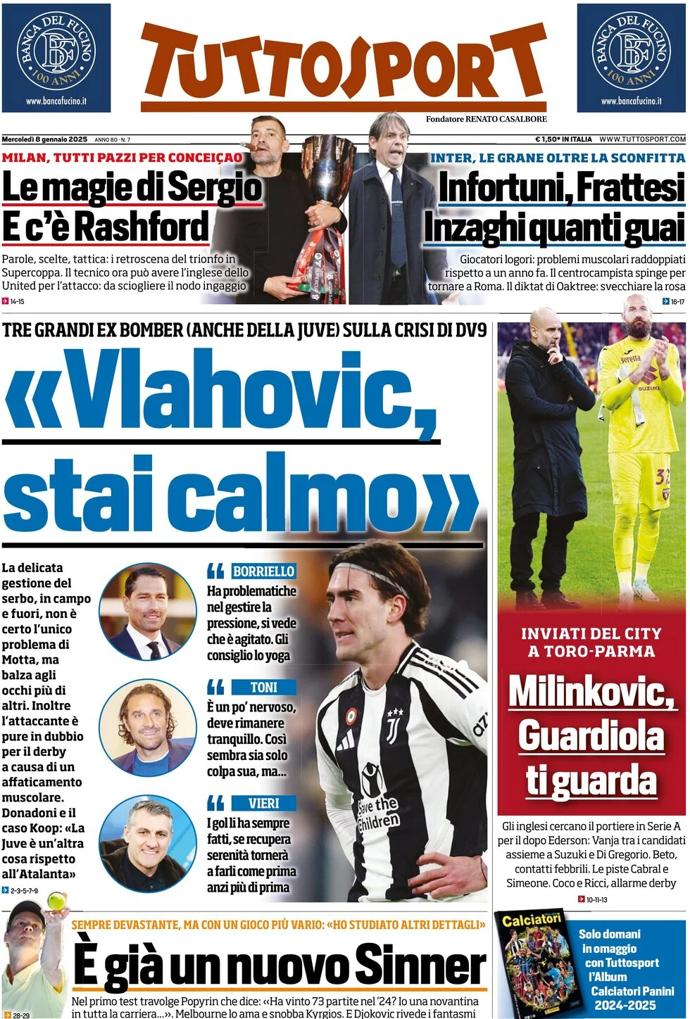 anteprima della prima pagina di tuttosport del 08/01/2025