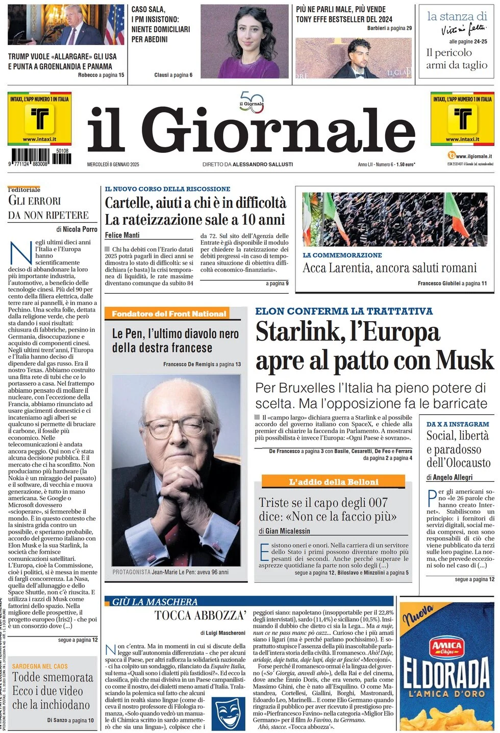 anteprima della prima pagina di il-giornale del 08/01/2025