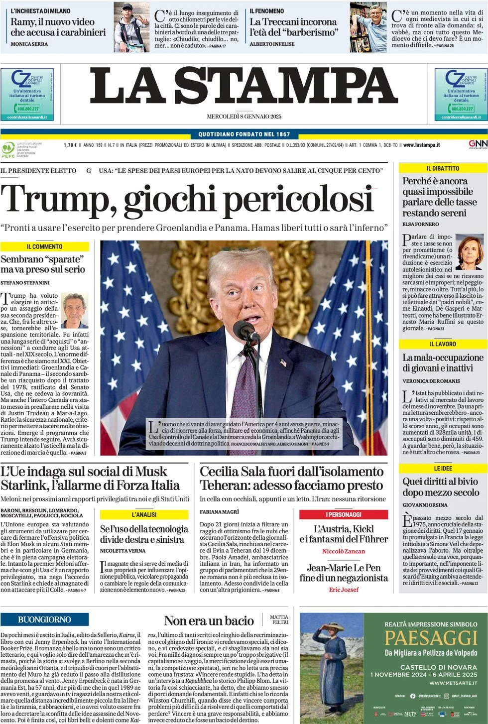 anteprima della prima pagina di la-stampa del 08/01/2025
