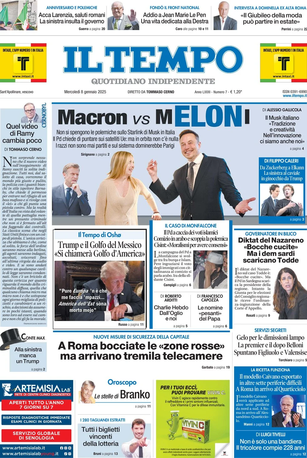 anteprima della prima pagina di il-tempo del 08/01/2025