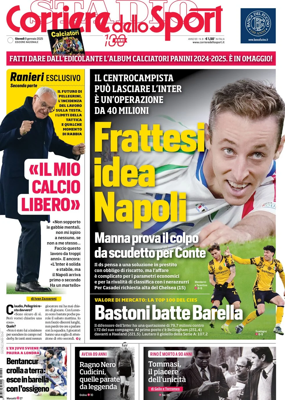 anteprima della prima pagina di corriere-dello-sport del 09/01/2025