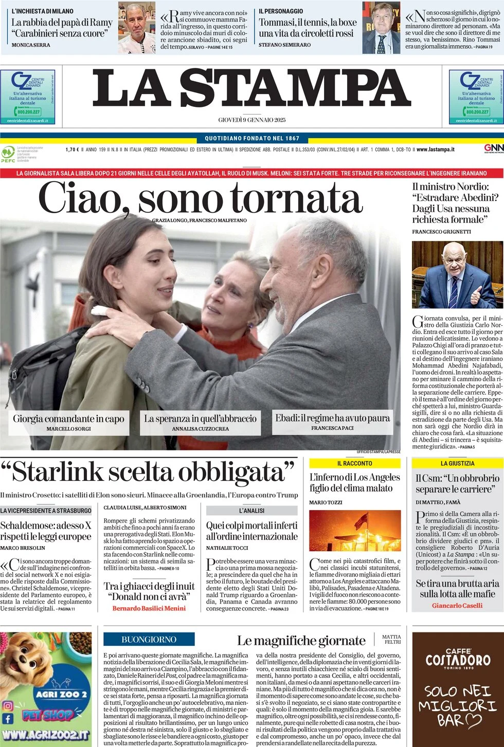 anteprima della prima pagina di la-stampa del 09/01/2025