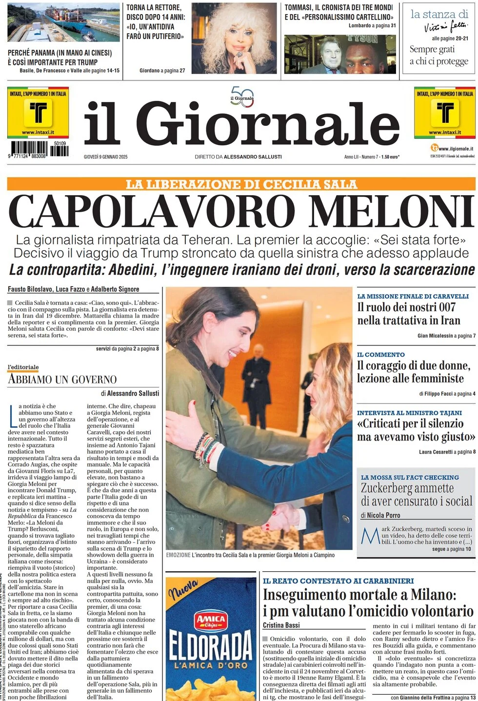 anteprima della prima pagina di il-giornale del 09/01/2025