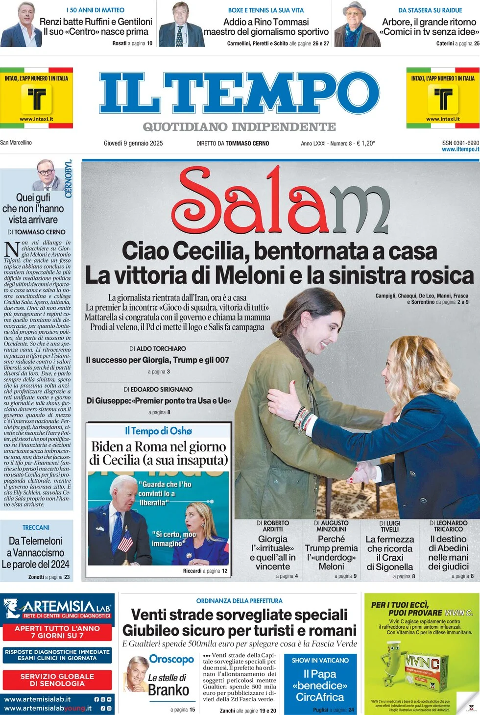 anteprima della prima pagina di il-tempo del 09/01/2025