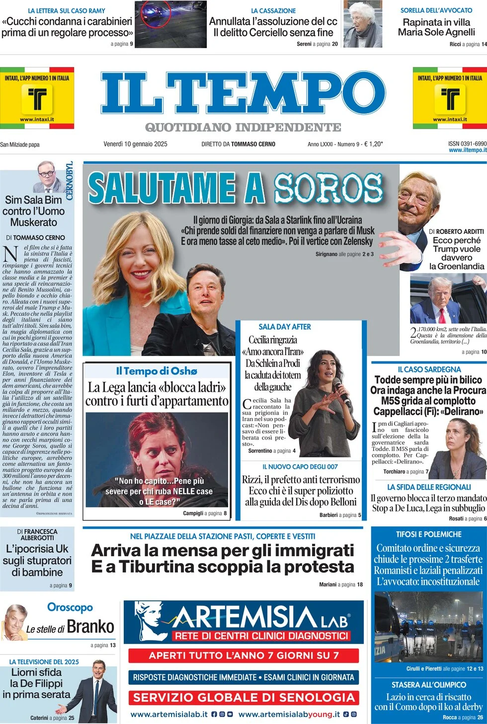 anteprima della prima pagina di il-tempo del 10/01/2025