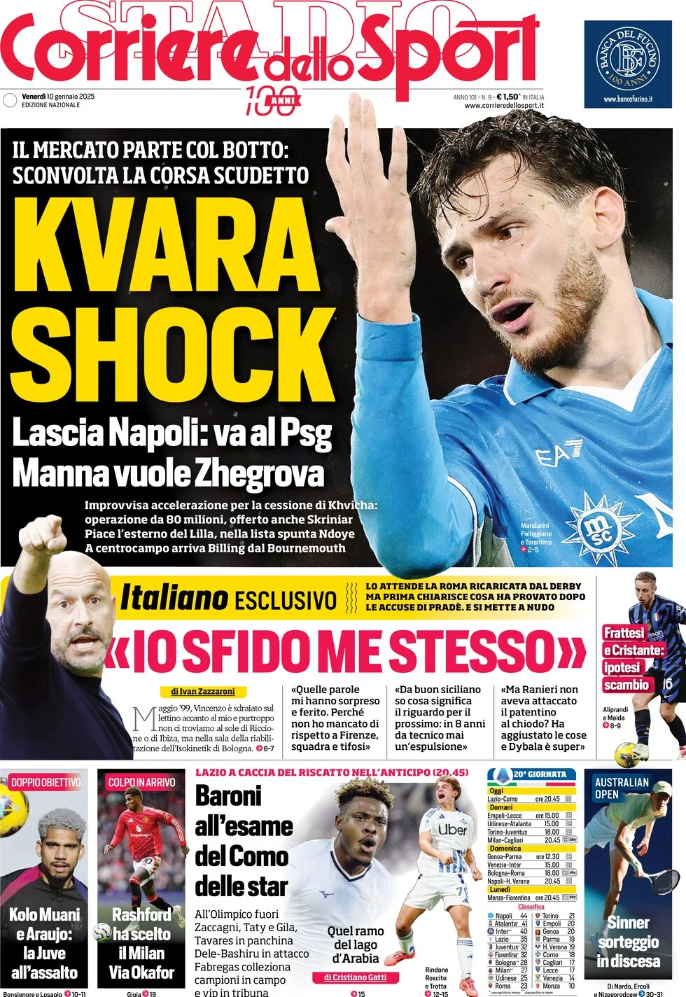 anteprima della prima pagina di corriere-dello-sport del 10/01/2025