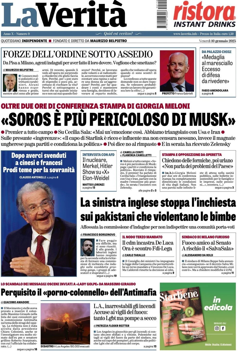 anteprima della prima pagina di la-verit del 10/01/2025