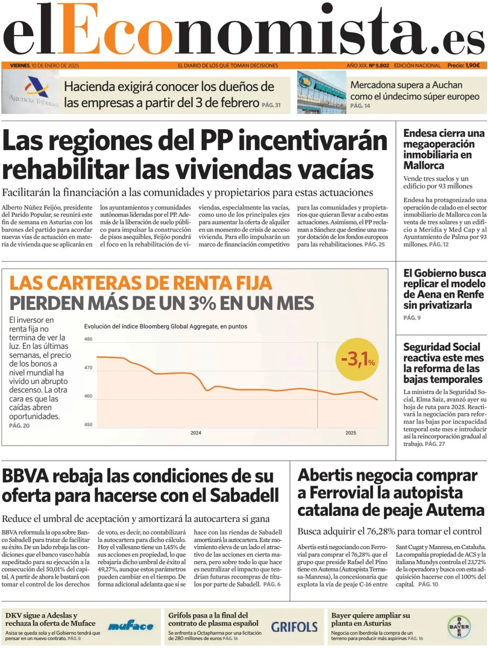 anteprima della prima pagina di el-economista del 10/01/2025