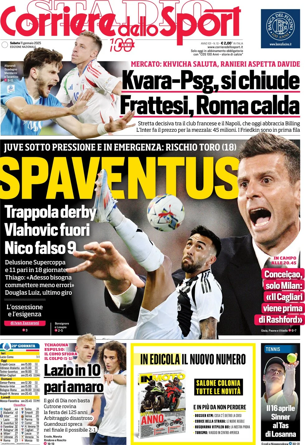 anteprima della prima pagina di corriere-dello-sport del 11/01/2025
