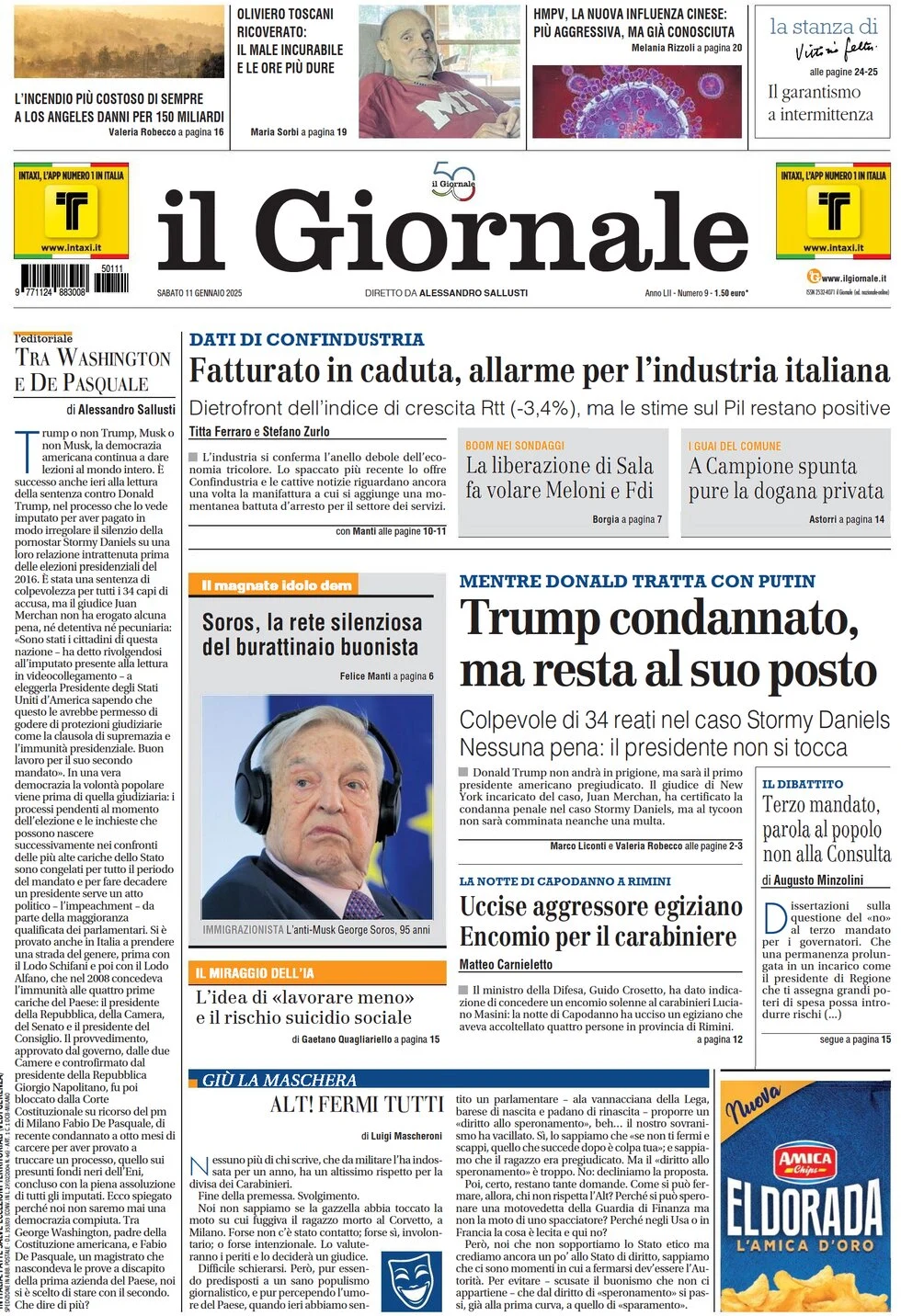 anteprima della prima pagina di il-giornale del 11/01/2025