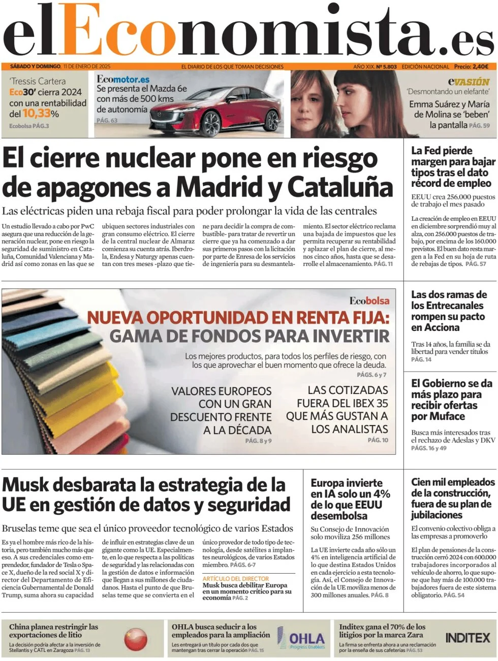 anteprima della prima pagina di el-economista del 11/01/2025