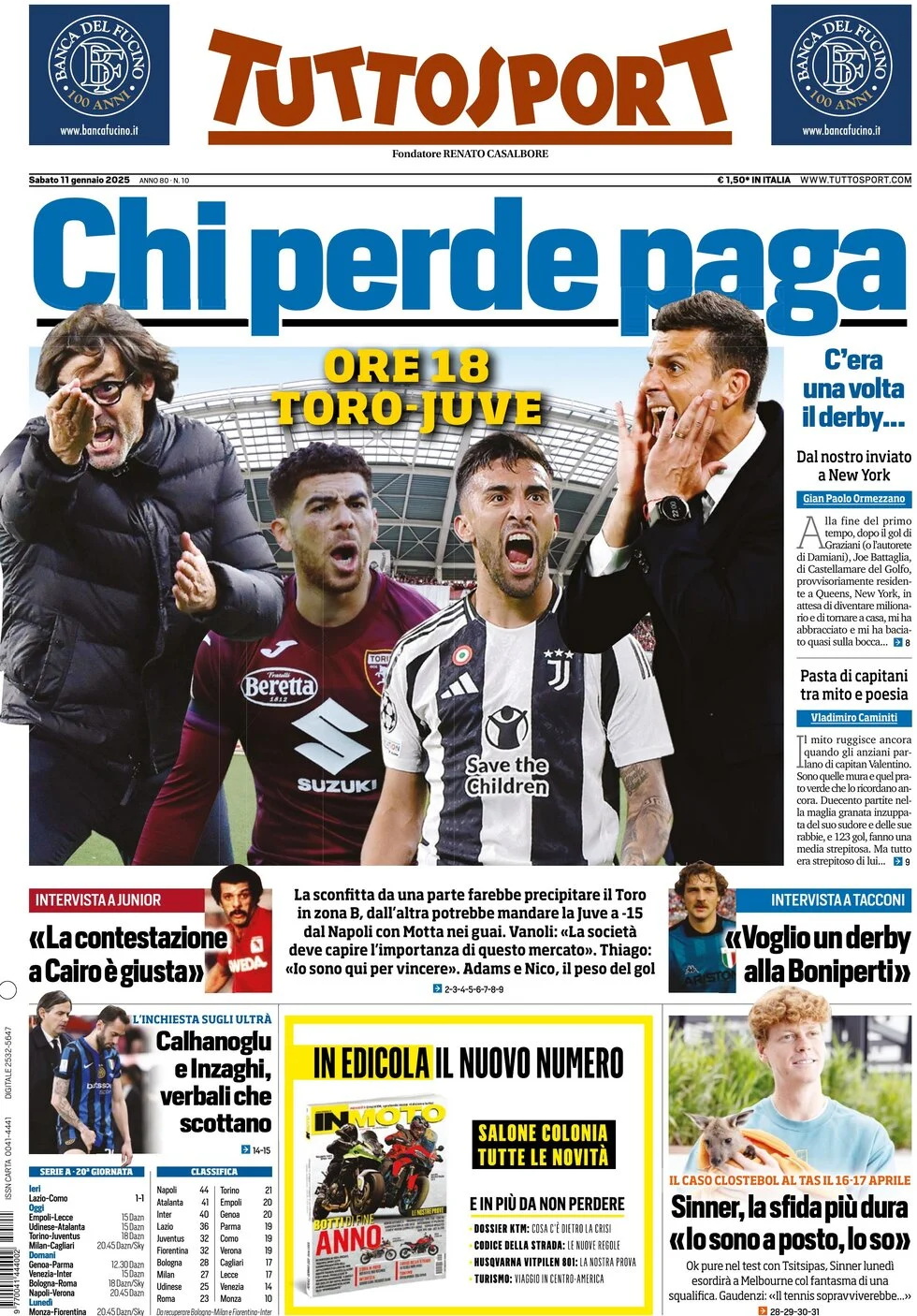 anteprima della prima pagina di tuttosport del 11/01/2025